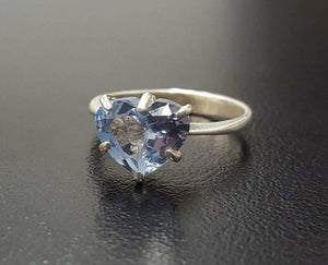 1.5ct Engagement Ring Heart Cut Blue Tanzanite Solitaire 14k White Gold Finish