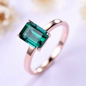 1.8ct Green Emerald Cut Engagement Ring Solitaire Promise 14k Rose Gold Finish