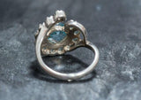 2.45ct Engagement Ring Round Cut Blue Aquamarine Art Deco 14k White Gold Finish