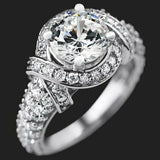 4Ct Round Cut Diamond Accent Swirl Halo Engagement Ring 14K White Gold Finish