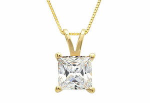 1ct Princess Cut VVS1D Diamond Solitaire Pendant 14k Yellow Gold Finish NO CHAIN