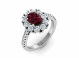 2ct Oval Cut Red Garnet Floral Cluster Halo Engagement Ring 14k WhiteGold Finish