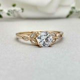 1.5ct Engagement Ring Round Cut Diamond Leaf Marquise Accent 14k YellowGold Over