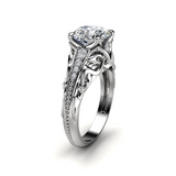 1.9ct Round Cut Diamond Engagement Ring 14k White Gold Finish Art Deco Filigree