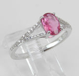 2ct Oval Cut Pink Sapphire Split Shank Engagement Ring 14k White Gold Finish