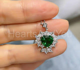 2ct Heart Cut Simulated Emerald Cluster Halo Pendant Chain 14k White Gold Plated