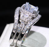 4ct Asscher Cut Diamond Engagement Ring 14k WhiteGold Finish Trio Set Split Band