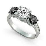 2ct Round Cut Black Diamond Three Stone Engagement Ring 14k White Gold Finish