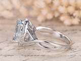 1.4ct Oval Cut Blue Aquamarine Engagement Ring Split Shank 14k White Gold Finish