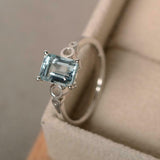 1.5ct Emerald Cut Blue Aquamarine Engagement Ring Solitaire 18k WhiteGold Finish