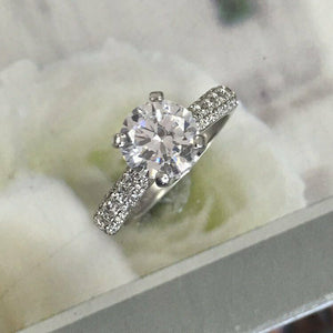 2ct Round Cut VVS1D Diamond Accent Cluster Engagement Ring 14k White Gold Finish