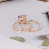 2ct Princess Cut Peach Morganite Engagement Ring Bridal Set 14k Rose Gold Finish