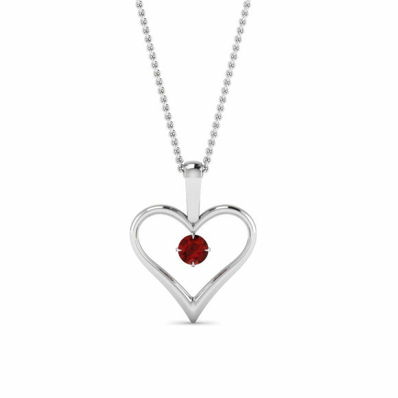 0.3ct Round Cut Red Garnet Heart Solitaire Pendant 14k WhiteGold Finish NO CHAIN