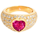 4ct Heart Cut Ruby Wide Cluster Solitaire with Accent Ring 14k YellowGold Finish