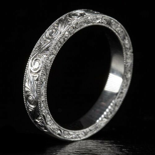 Elegant Antique Vintage Stackable Wedding Band For Women 14k White Gold Finish