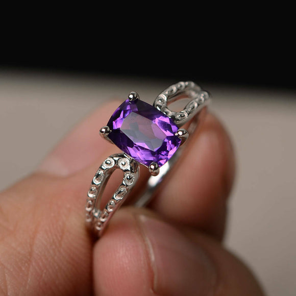 0.6ct Cushion Cut Purple Amethyst Engagement Ring 14k WhiteGold Finish Solitaire