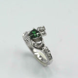 1ct Heart Cut Green Emerald Engagement Ring Diamond Claddagh 14k WhiteGold Over