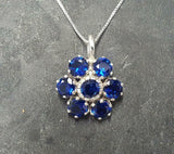 2.7ct Blue Sapphire Pendant Round Cut Cluster Design 14k WhiteGold Over NO CHAIN