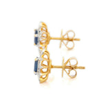 2.3ct Stud Earrings Oval Cut Blue Sapphire Floral Halo 14k Yellow Gold Finish