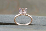 1ct Cushion Cut Morganite Lotus Flower Petal Solitaire Ring 14k Rose Gold Finish