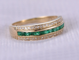 2ct Princess Cut Green Emerald Three Row Half Eternity Band 14k Yellow Gold Over