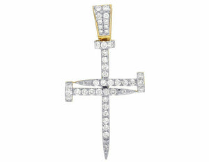 1.9ct Round Cut Diamond Nail Cross Charm Pendant 14k Two Tone Finish NO CHAIN