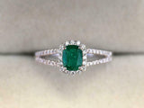 2.2ct Engagement Ring Cushion Green Emerald Split Shank Halo 14k White Gold Over