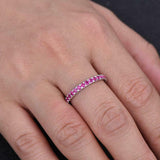 2ct Wedding Ring Band Round Cut Pink Ruby Full Eternity 14k White Gold Finish