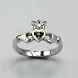 0.5ct Round Cut Green Emerald Engagement Ring Claddagh Irish 14k White Gold Over