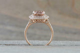 2ct Cushion Cut Peach Morganite Engagement Ring Double Halo 14k Rose Gold Finish