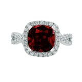 2.3Ct Cushion Cut Red Garnet Split Band Engagement Ring 14K White Gold Finish