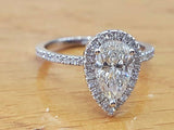 2.5ct Pear Cut Diamond Halo Accent Solitaire Engagement Ring 14k White Gold Over