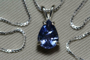 2.5ct Blue Tanzanite Pendant Pear Cut Solitaire 14k White Gold Finish NO CHAIN