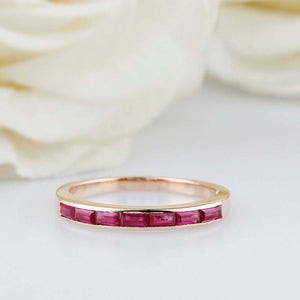 1ct Baguette Pink Ruby Wedding Band Channel Set Half Eternity 14k Rose Gold Over