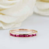 1ct Baguette Pink Ruby Wedding Band Channel Set Half Eternity 14k Rose Gold Over