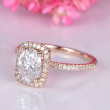 2.3ct Oval Cut Diamond Engagement Ring Halo 14k Rose Gold Over with Round Accent