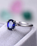 1Ct Oval Cut Blue Sapphire Solitaire Women Engagement Ring 14K White Gold Finish