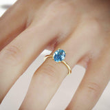 1.5ct Oval Cut Blue Topaz Engagement Ring Solitaire Women 14k Yellow Gold Finish