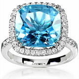 4Ct Cushion Cut Topaz Diamond Accent Halo Engagement Ring 14K White Gold Finish