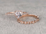 2ct Heart Cut Champagne Morganite Bridal Set Engagement 14k Rose Gold Finish New