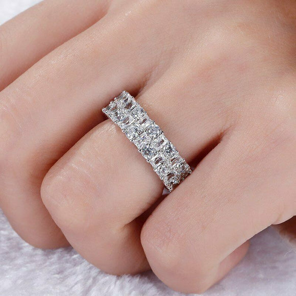 6Ct Round Radiant Cut Diamond Dual Row Wedding Ring Band 14K White Gold Finish