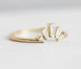 1ct Baguette Cut VVS1 Diamond Engagement Ring Crown Design 14k YellowGold Finish