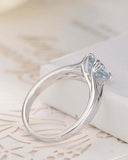 1ct Round Cut Blue Aquamarine Split Shank Solitaire Ring 14k White Gold Finish