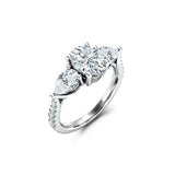 Pear Accents Trilogy Engagement Ring 2ct Oval Cut Diamond 10k White Gold Finish