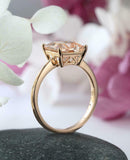 1ct Princess Cut Peach Morganite Solitaire Engagement Ring 14k Rose Gold Finish