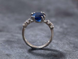 2ct Round Cut Blue Sapphire Diamond Accent Solitaire Ring 14k White Gold Finish