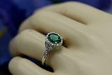 2.2ct Oval Cut Green Emerald Engagement Ring Halo Floral 14k White Gold Finish