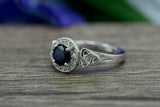 2.3ct Round Blue Sapphire Engagement Ring Halo Celtic Trinity 14k WhiteGold Over