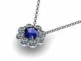 1.7ct Blue Sapphire Pendant with Chain Round Cut Diamond Halo 14k WhiteGold Over