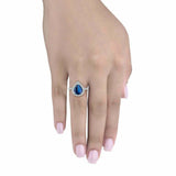 2ct Pear Cut Blue Sapphire Engagement Ring Halo 14k White Gold Over Round Accent